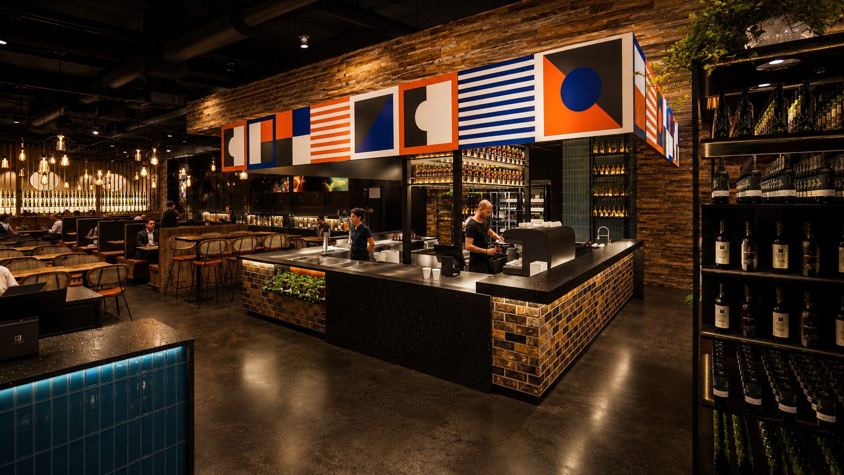 Warm bar and dining render for Times Casey & Co